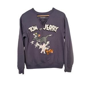 Tom and Jerry 90s Aesthetic Graphic Print Fleece Sweatshirt size S Cotton Blend
